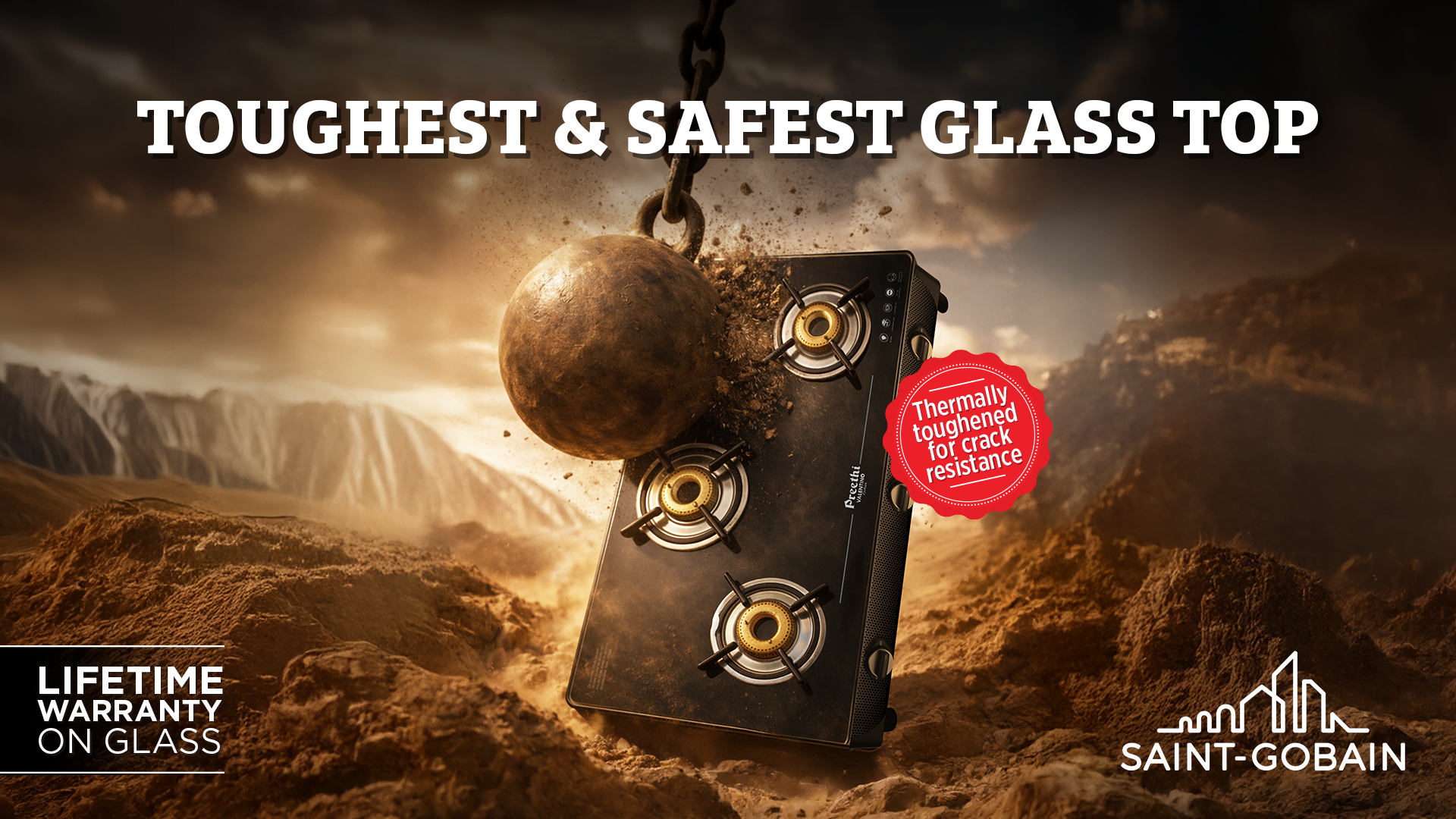 Toughest & safest glass top - Preethi Saint-Gobain gas stoves