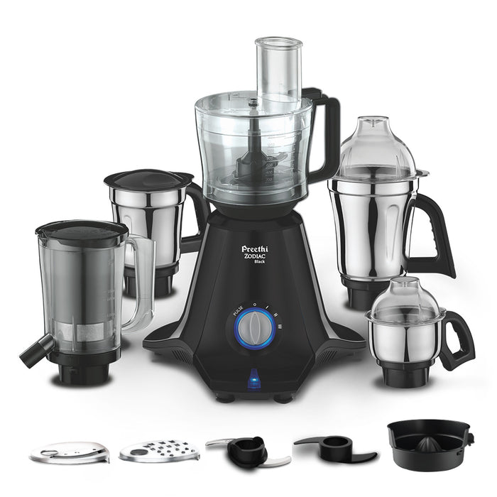 Preethi Zodiac Black Mixer Grinder - 750W - Chef Jar + 4 Jar