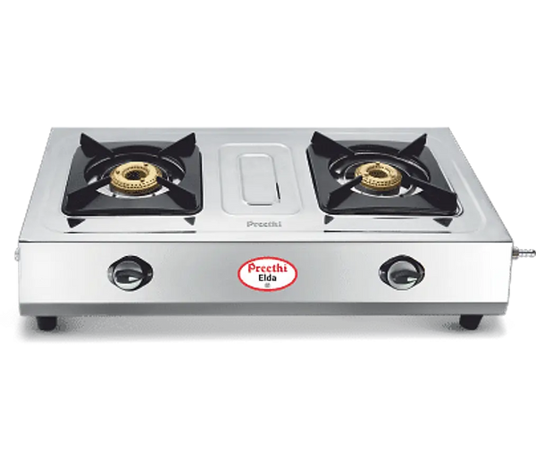 Preethi Elda, 2 Burner Stainless Steel Gas Stove, 5 Yr Body & Burner Warranty