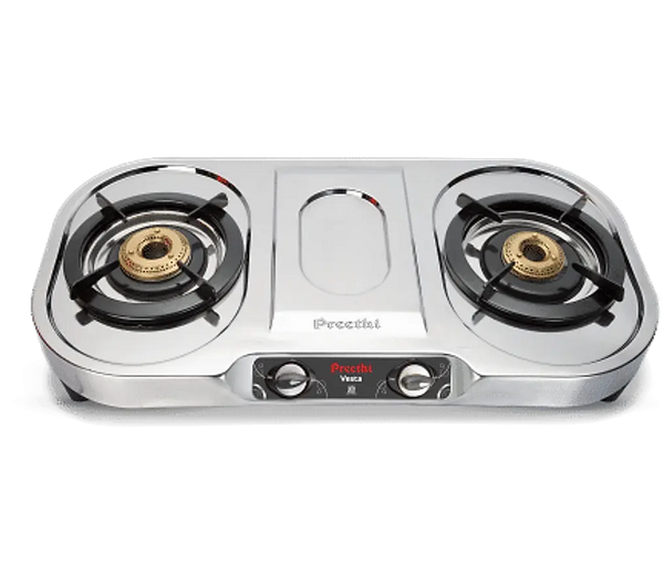 Preethi Vesta, 2 Burner Stainless Steel Gas Stove, 5 Yr Body & Burner Warranty
