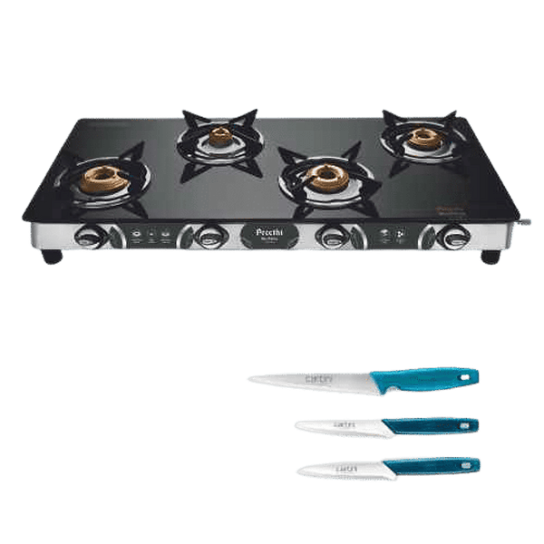 Preethi Jumbo Max 4 Burner Glass Top Glass Stove + Get Free Godrej Cartini Knife Set
