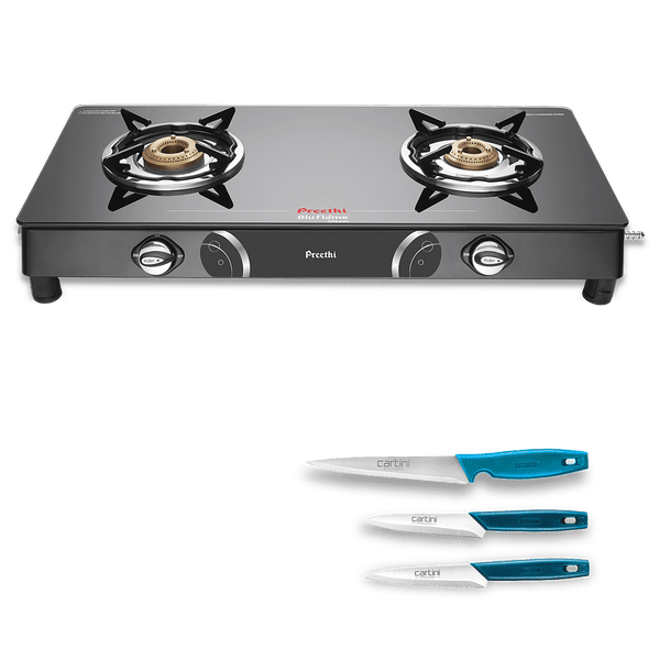 Preethi Gleam 2 Burner + Get Free Godrej Cartini Knife Set