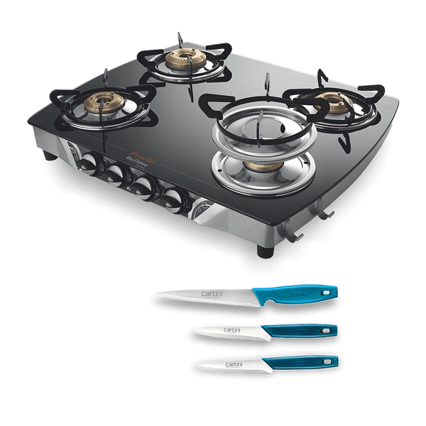 Preethi Jumbo 4 Burner Glass Top Glass Stove + Get Free Godrej Cartini Knife Set