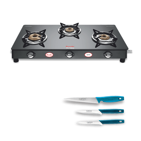 Preethi Sparkle 3 Burner + Get Free Godrej Cartini Knife Set