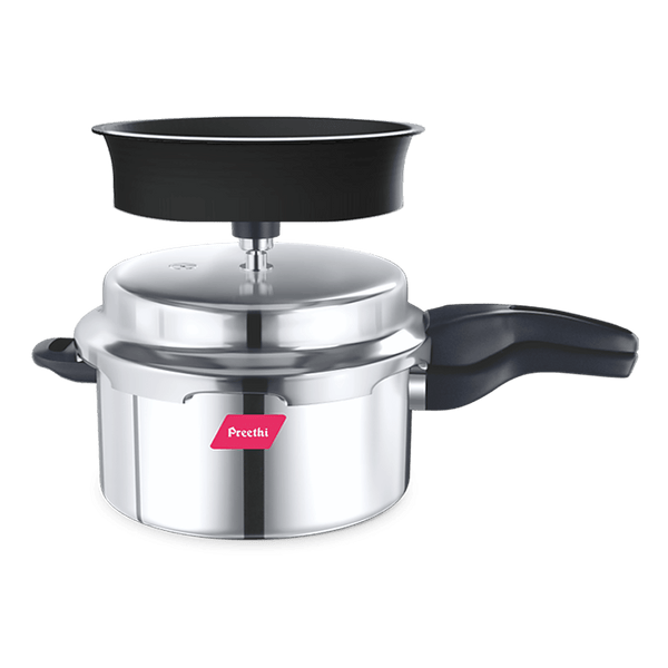 Preethi Induction Base Stainless Steel Outer Lid Pressure Cooker, 3 Litres, Silver-(Spill Splash Shield) PC 025