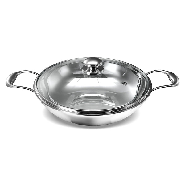 Preethi Metallica Collection Triply Stainless Steel Kadai with Glass Lid, 20 cm, Gas & Induction Compatible, Metal Spatula Friendly with 5 year product warranty