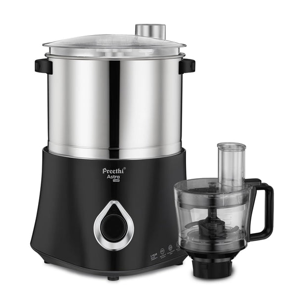 Preethi Astra Expert Wet Grinder|150W 2L Stainless Steel Table Top Wet Grinder with Food Processor|Make South Indian Batter at Home (Black)