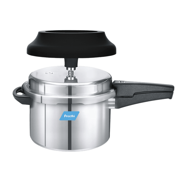Preethi Induction Base Outer Lid Aluminium Pressure Cooker, 5 Litres-(Spill Splash Shield) PC 024