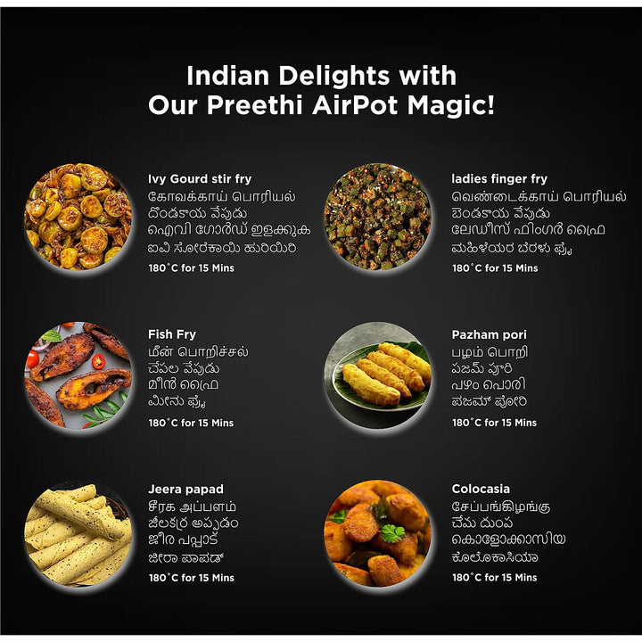 PREETHI  AIRPOT APT001/80, uses up to 90% less fat, 1500W, 3.7 L, with Fast Flux Technology (Black), Large