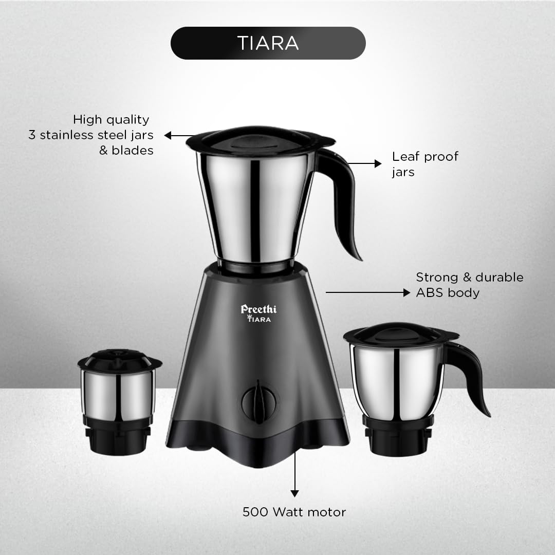 Preethi Tiara Mixer Grinder - 500 Watt - 3 Jars