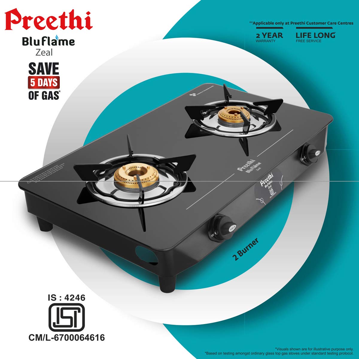 Buy Preethi Zeal GTS123 Glass Top 2-Burner Gas Stove Online
